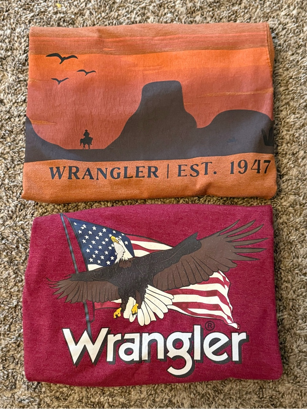 Wrangler Kids Short-Sleeve Graphic Tees in Burgundy & Orange